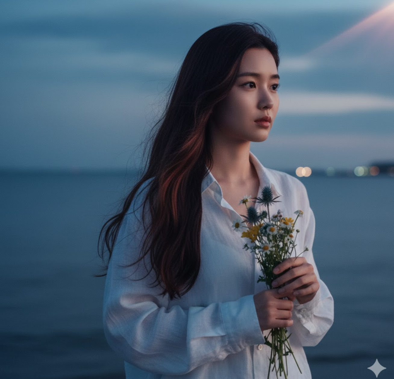 黄昏海边的电影肖像