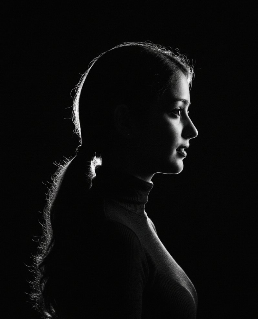 黑暗中浮现的极简轮廓肖像