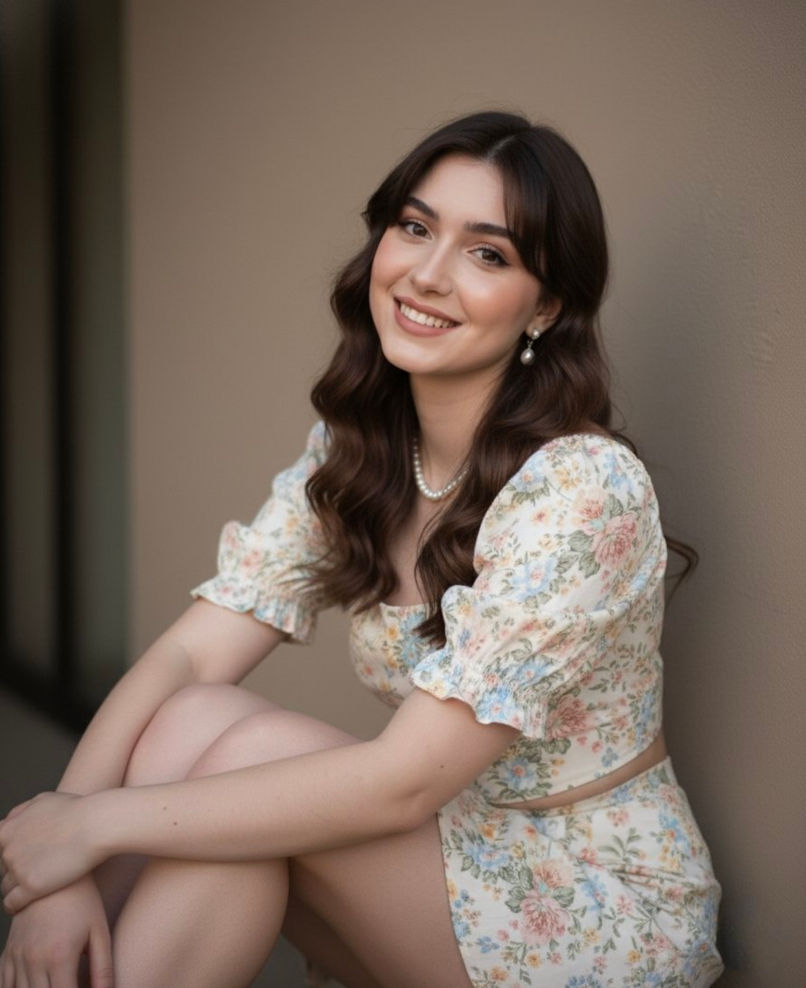 创作一张身穿碎花裙自己的肖像