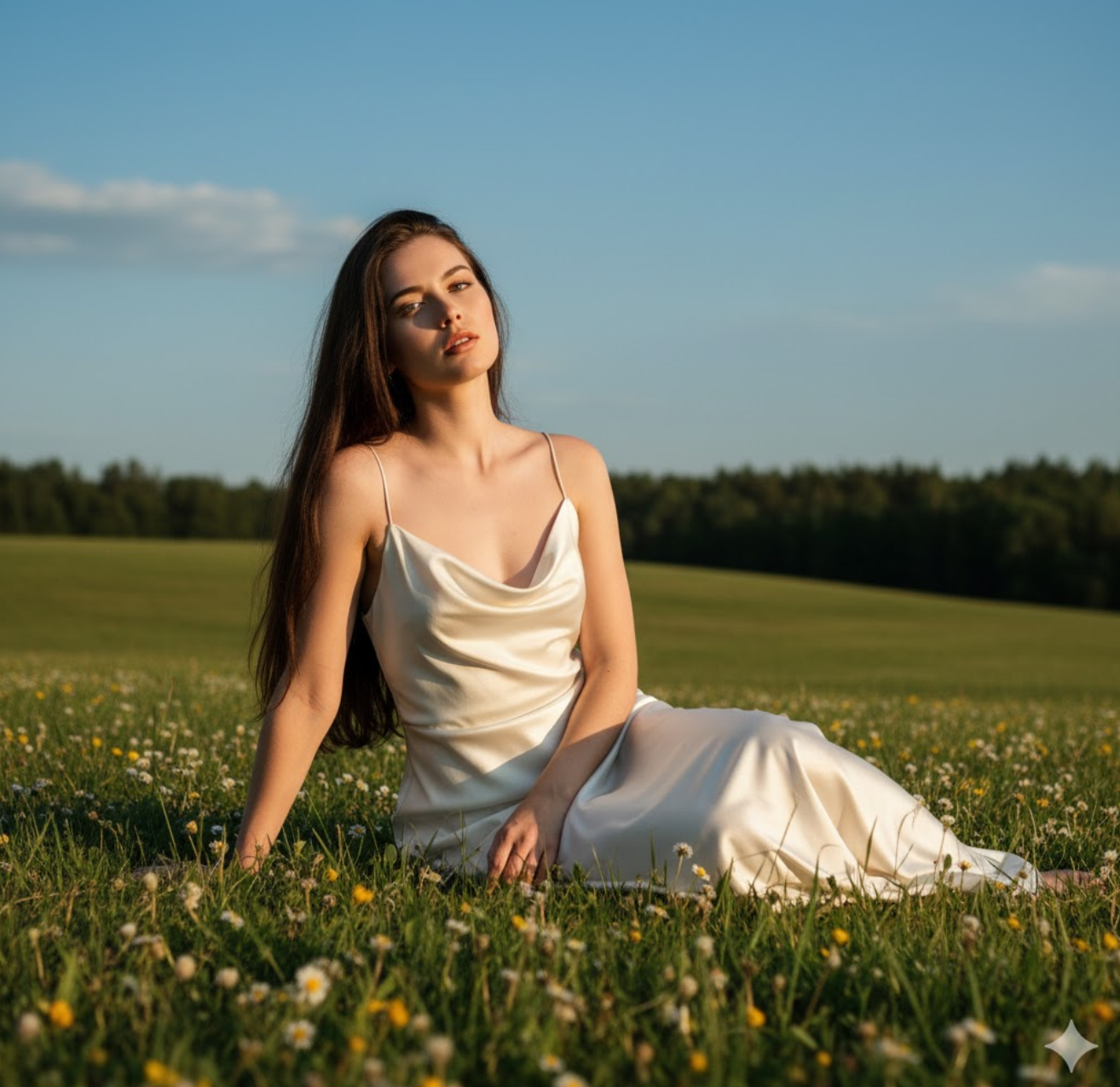 花海中的夏日宁静肖像