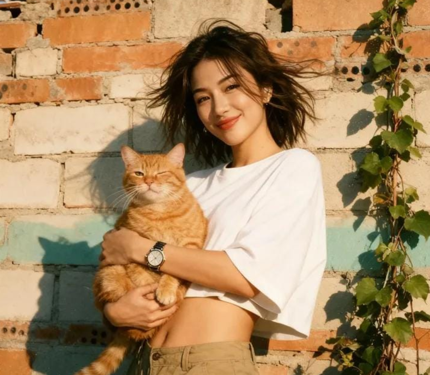 阳光、温柔的微笑和一点点完美的猫咪陪伴