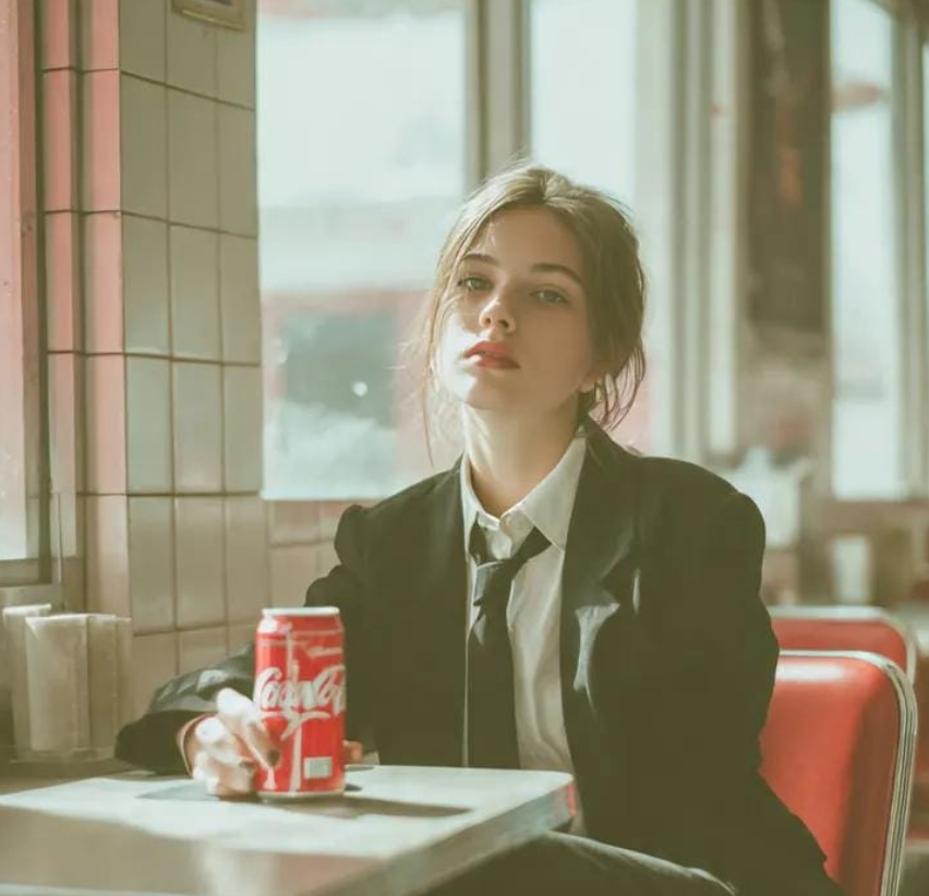 复古餐厅里沉思的年轻女子